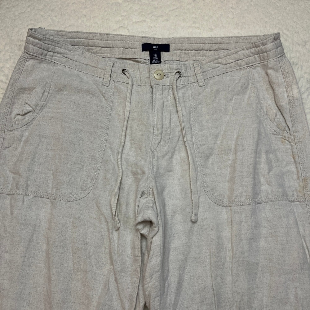 Gap Linen Pant Womens 6R Beige Flax Linen Cotton Blend Drawstring Wide Leg